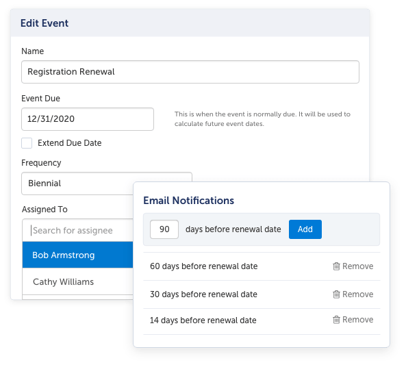 A screenshot of a license event being updated