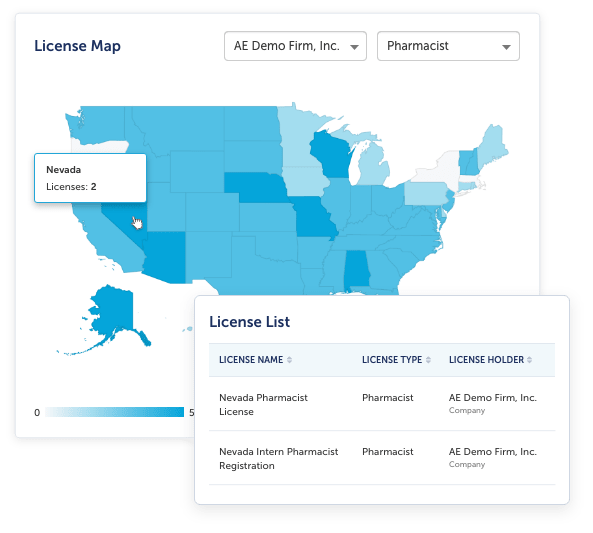 A screenshot of an overview map for state licenses
