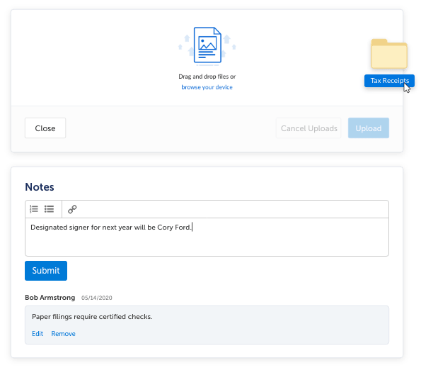 A screenshot of storing tax records